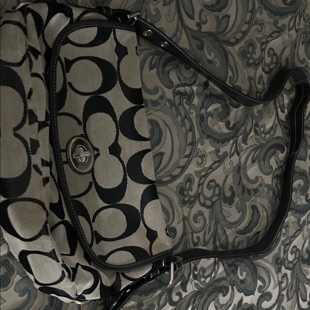 Coach Black and Cream Signature Shoulder Bag